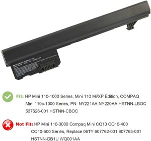 HP Mini 110-1000 Series, Mini 110 Mi/XP Edition, COMPAQ Mini 110c-1000 Series, PN: NY221AA NY220AA HSTNN-LBOC 537626-001 HSTNN-CBOC Replacement Laptop Battery